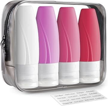 INSFIT Set of 4 Silicone Travel Bottles Set TSA Approved, 60 ml Leak-Proof BPA-Free Travel Bottles for Filling, Travel Cosmetic Container, Shampoo Bottles for Filling Travel - Best Deal Finder
