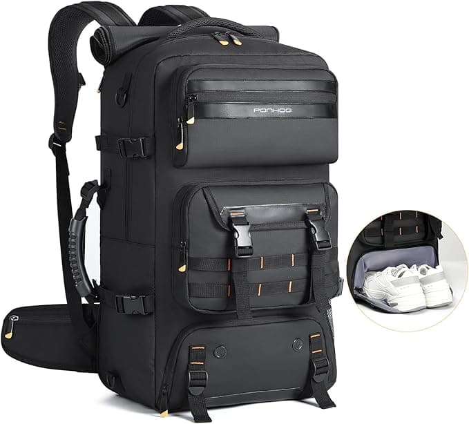 Tokokimo Travel Backpack for Men, 50L Flight Approved Carry On Backpack with 17in Laptop Compartment, Convertible Duffle Bag with USB Port for Weekender, Black on Amazon.ae - Price Tracker