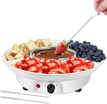 Electric Fondue Pot Set, Chocolate Cheese Fondue Set, Hot Chocolate Machine, Fondue Maker, Detachable Serving Trays with 2 Roasting Forks, Aluminum Pot for Candy,Ice Cream, Kitchen Appliances on Amazon.ae - Price Tracker