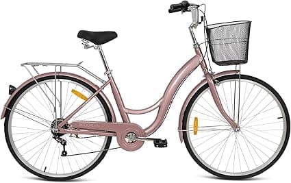 Mogoo Brooklyn 6 Speed Cruiser Bike, 24/26 Inch, City-Bike with Gears, Steel Frame, Road-Bike, Comfort Cycle, Unisex Bicycle Adult, Front Basket, Rear Carrier, Classic Commuter Bike on Amazon.ae - Price Tracker