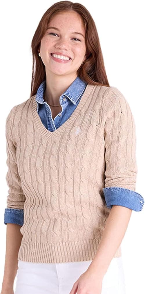 U.S. Polo Assn. Women's Cable Sweater - Soft Knit, Embroidered Pony Logo, Ribbed Trims, Casual Cozy Pullover on Amazon.ae - Price Tracker