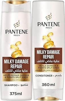 Pantene Pro-V Milky Damage Repair Shampoo and Conditioner Bundle, Repairs Damaged Hair, Locks in Moisture, Protects and Strengthens from Styling Damage, 375ml + 360ml, Pack of 2 on Amazon.ae - Price Tracker
