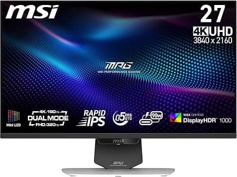 MSI MPG 274URDFW E16M 27-Inch 4K UHD Gaming Monitor, 3840x2160 Rapid IPS, 0.5ms, DisplayHDR 1000, Mini-LED, Dual-Mode, HDMI 2.1, DP 1.4a, USB C (98WPD), Tilt/Height Adjustable, White on Amazon.ae - Price Tracker
