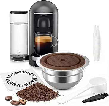 Stainless Steel Reusable Coffee Pods for Nespr*SSO Ve*rtuo Refillable Capsules Compatible with Next POP GCA1 and ENV135 Series with 4 Barcode Stickers,Silicone Lid 230ML (230ML) on Amazon.ae - Price Tracker