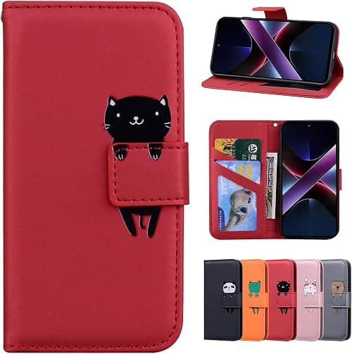 Xiaomi Poco X7 Pro 5G Leather Wallet Case Protective Cover for Xiaomi Poco X7 Pro 5G Red Cat على Amazon.ae - متتبع الأسعار