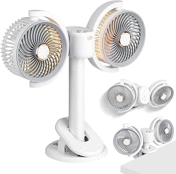 Adjustable Dual Head Clip Fan, Battery Operated Desk Fan,Wall Mounted Ultra Silent 360° Rotatable Removable 4 Speed Adjustment, 12V Cooling Air Fan for Car, Table,Bed,Bedroom,Office,Camping,Stroller on Amazon.ae - Price Tracker