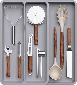 Lifewit Utensil Organizer for Kitchen Drawer, Expandable Cooking Silverware Tray, Adjustable Cutlery Flatware Holder, Plastic Spatula Tools Storage Divider, 14.4 x 15.8", Gray على Amazon.ae - متتبع الأسعار