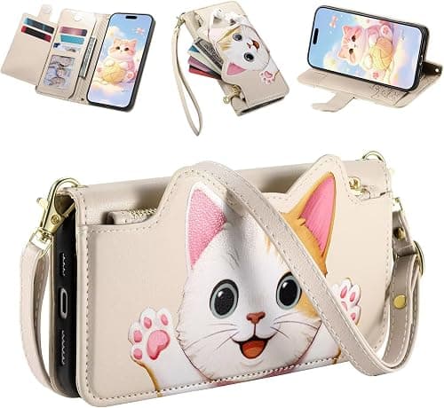 Zipper Wallet Case for Motorola Moto G77/G67 5G,Lovely Cat Animal PU Leather Crossbody Cover Card Slots Wrist Strap Shoulder Lanyard Cash Holder Phone Case Bumper on Amazon.ae - Price Tracker