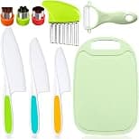 Rayyan 9 Pcs Kids Kitchen Knife Set, Kids Knives For Real Cooking With Cutting Board, Y Peeler, Crinkle Cutter, Sandwich Cutter, Serrated Edges Plastic Toddler Knife Kid Safe Knives - Best Deal Finder