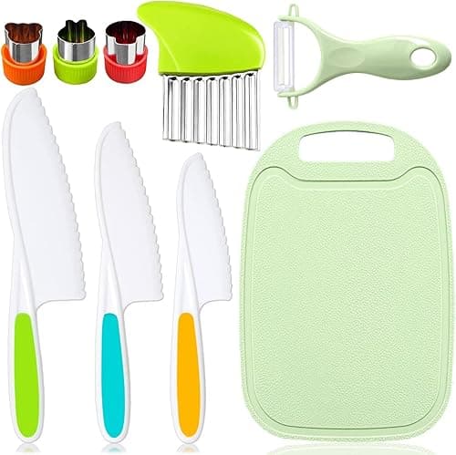 Rayyan 9 Pcs Kids Kitchen Knife Set, Kids Knives For Real Cooking With Cutting Board, Y Peeler, Crinkle Cutter, Sandwich Cutter, Serrated Edges Plastic Toddler Knife Kid Safe Knives on Amazon.ae - Price Tracker