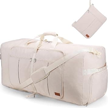 Urtala 80L Large Duffle Bag for Travel, 26” Travel Duffel Bag with Shoe Compartment, Foldable Collapsible Overnight Bag Gym Bag Weekender Bag for Men Women, Waterproof & Tear Resistant (Beige, 80L) على Amazon.ae - متتبع الأسعار