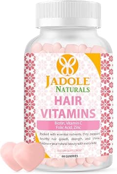 Jadole Naturals Hair Vitamins 60 Gummies with Biotin 5000 mcg, Vitamin C, Folic Acid & Zinc | Supports Hair Growth & Reduces Breakage, Healthy Skin & Nails, Multivitamins & Essential Nutrients, Vegan - Best Deal Finder