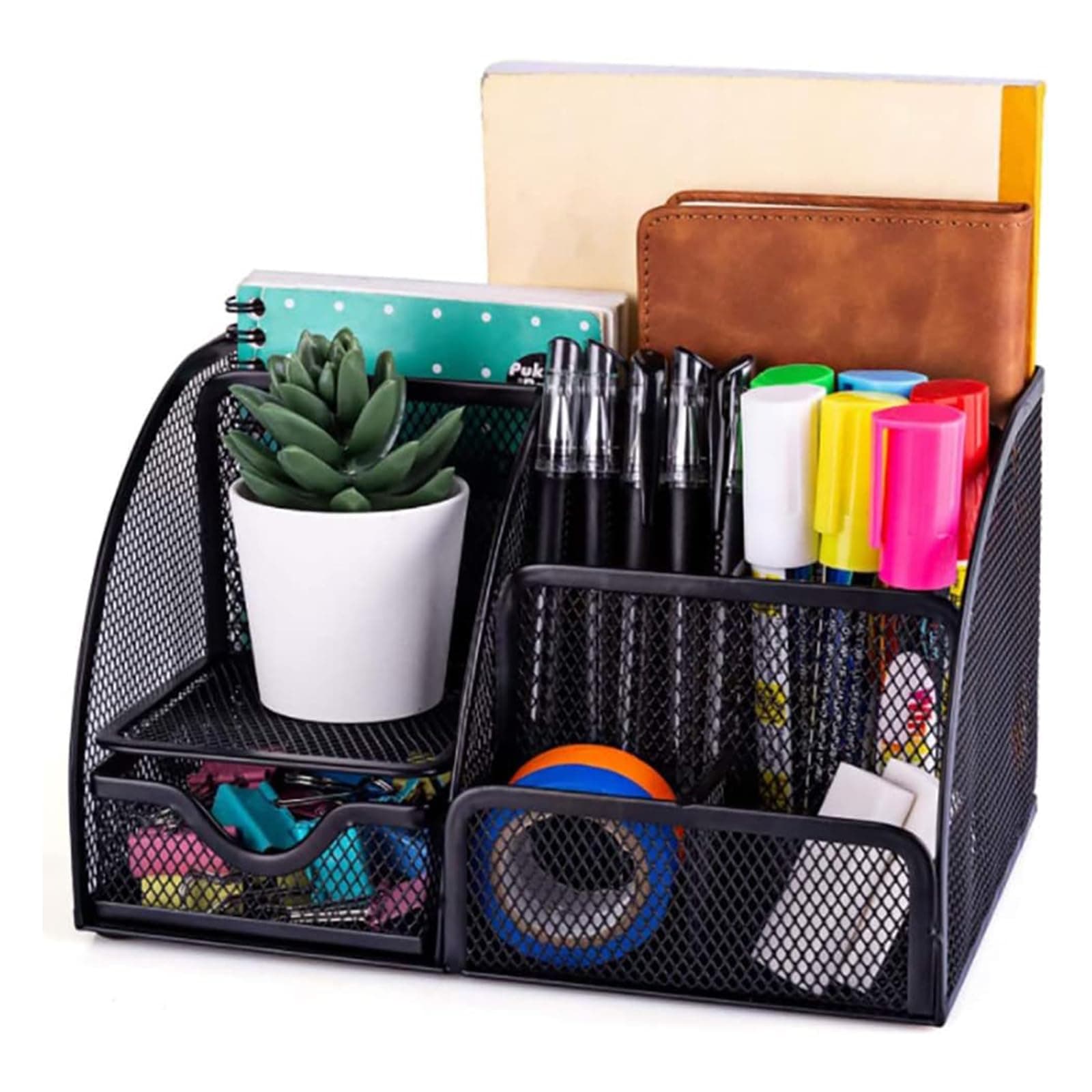 Metal Desk Organizer with Drawers, Office Supplies Organizer with 6 Compartments, Desktop Organizer with Smartphone Holder, Stationary Organizer for Office Home School (A) on Amazon.ae - Price Tracker