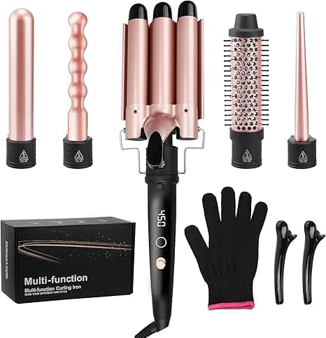 Aroura Premium 5-in-1 Curling Wand Set with Digital Screen & 1-Year Warranty - Professional Hair Curler with 5 Ceramic Barrels (9-32mm) - Instant Heat, Includes Heat Glove & 2 Clips on Amazon.ae - Price Tracker