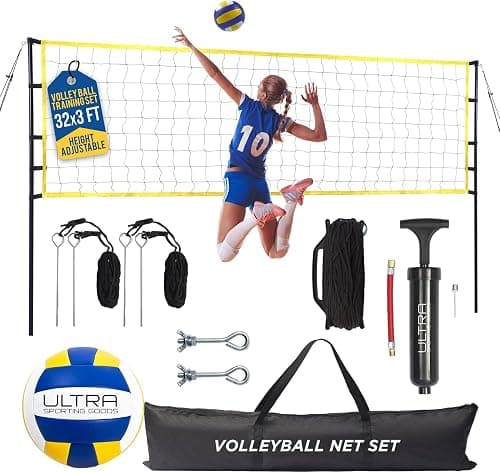 Volleyball Net Outdoor - Includes 32x3 Feet Regulation Size Net, 8.5-Inch PU Volleyball, Carrying Bag, Boundary Lines, Steel Poles & Pump - Volleyball Net for Backyard, Beach, or Pool on Amazon.ae - Price Tracker
