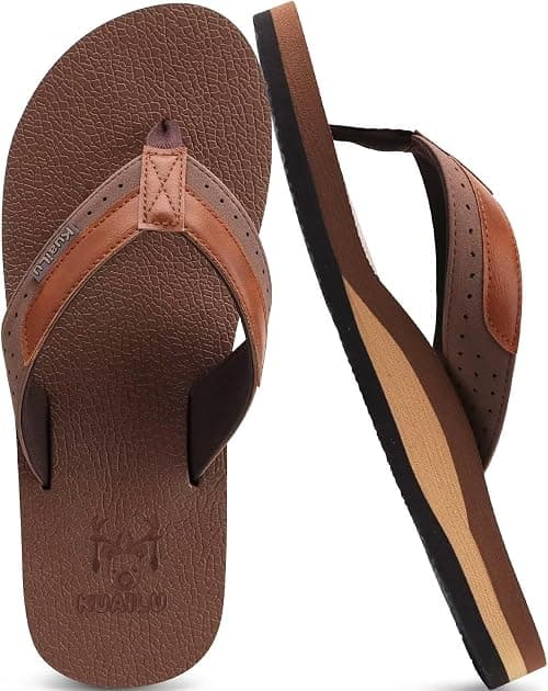 KuaiLu Men's Leather Flip Flops Arch Support Summer Beach Pool Water Thong Sandals Waterproof Rubber Walking Shoes Slip on Orthotic Casual Sport Cushioned Wide Slides on Amazon.ae - Price Tracker
