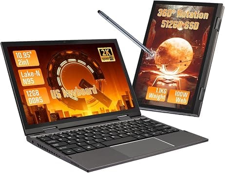 10.95" Touchscreen Laptop, Celeron N95, 12GB DDR5, 2000×1200 Display, 360° Convertible, Fingerprint & Backlit Keyboard, 2x Type-C, 1.1kg (512, GB) على Amazon.ae - متتبع الأسعار