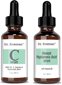 Vitamin C Serum 20% Pure L-Ascorbic Acid, Ferulic Acid, Vitamin E and HA and Hyaluronic Acid Serum with Vitamin B5 for Face and Eyes Natural Anti Aging Anti Wrinkle Set of 2 by Dr. Brenner on Amazon - Best Deal Finder