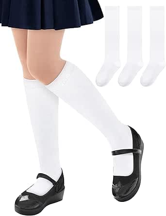 qikqik 3 Pairs Knee High Socks for Girls School Uniform Socks Cotton Long Socks for Girls Dress Socks Seamless Socks for Kids on Amazon.ae - Price Tracker