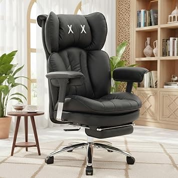 Efomao Executive Office Chair for Big and Tall Users, 180kg Capacity, 57cm Wide Seat, 16cm Extra-Thick Cushion, PU Leather, Footrest, Adjustable Armrests, Black on Amazon.ae - Price Tracker