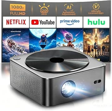 Projector-4K Support [1200 ANSI/Officially Licensed APPs/Dolby Audio] with WiFi6 and Bluetooth,3D stereo Sound & AI Auto Focus,Outdoor Movie Projector,MAX 300''Display على Amazon.ae - متتبع الأسعار