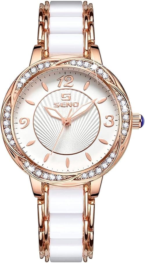 Wisfunlly Women Luxury Watches, White Ceramic Analogue Quartz Diamond Wrist Watch, Adjustable Crystal Lady Watches Elegant Bracelet Watch for Business Sport Party Dressing Banquet على Amazon.ae - متتبع الأسعار
