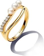 PANDORA Essence Ring, 14-karätig vergoldet, mit weißer, behandelter Süßwasserzuchtperle und klarem Cubic Zirkonia - Best Deal Finder