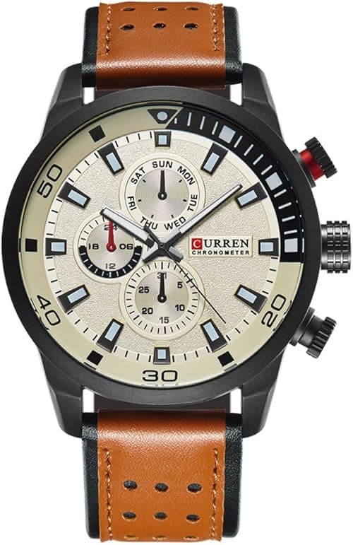 RANDOM CURREN Men's Sports Waterproof Leather Strap Wrist Watch 8250 (Yellow) on Amazon.ae - Price Tracker