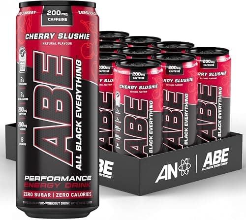 Applied Nutrition ABE Pre Workout Cans - All Black Everything Energy + Performance Drink, ABE Carbonated Beverage Sugar Free with Caffeine (Pack of 12 Cans x 330ml) (Cherry Slushie) على Amazon.ae - متتبع الأسعار