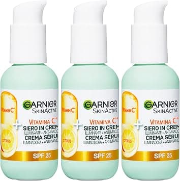 Garnier SkinActive Vitamin C Face Serum in Cream 2in1 Illuminating and Anti-Blemish SPF 25 for Dull Uneven Skin Formula with Vitamin C and Citrus Extract - 3 Bottles of 50ml - Best Deal Finder