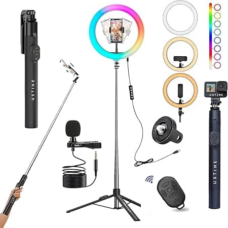 Youtuber Kit | 12" RGB Ring Light | Imported mic | Extra-Long Selfie Stick with Large Reinforced Tripod Stand Upto 67 inch/170 cm with, BT Remote, Fb Videos, Reels, Vlog (with 12" RGB Light) on Amazon.ae - Price Tracker