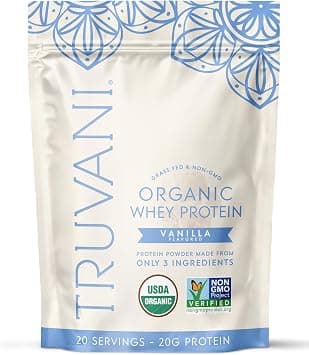 Truvani Organic Whey Protein Powder | Vanilla | 20g of Grass-Fed Whey Protein | 20 Servings | USDA Organic & Non-GMO | Gluten Free | Gum-Free, So-Free on Amazon.ae - Price Tracker