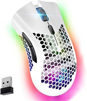Wireless Gaming Mouse, Silent Click Wireless Rechargeable Mouse with Colorful LED Lights and 3 Level Dpi 400mah Lithium Battery for Laptop and Computer, Gaming Mouses Honeycomb (C23 White) on Amazon - Best Deal Finder