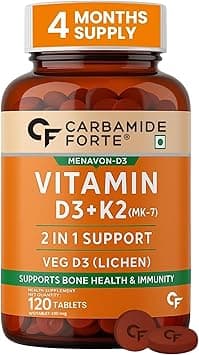Carbamide Forte Vitamin D3 K2 | Vitamin K2 MK7 Supplement for Bone & Heart Health | Vitamin d for women & men | vitamin k2 and d3 supplements -120 Veg Tablets - Amazon.ae Price Tracker