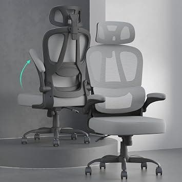 Ergonomic Office Chair Mesh Computer Chair with Flip-up Armrests, Height Adjustable Desk Chair with Headrest & Lumbar Support, Swivel PC Office Chair for Home, Adults, 350lbs, Grey on Amazon.ae - Price Tracker