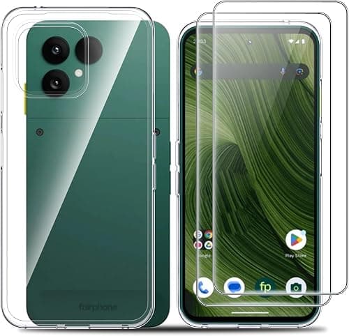 Effcotuo Case for Fairphone 6 Case with 2 Tempered Glass Screen Protectors 2, Transparent Soft Silicone TPU Case Cover Shock Absorption and Anti-Scratch Case على Amazon.ae - متتبع الأسعار
