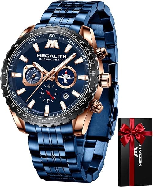 MEGALITH Mens Watch Military Black: Stainless Steel Waterproof Analog Quartz Chronograph Luminous Hands Date Wrist Watches for Men على Amazon.ae - متتبع الأسعار