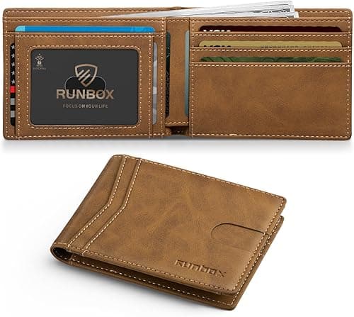 RUNBOX Wallet for Men Slim Credit Card Holder Leather RFID Blocking Small Thin Men's Wallet Bifold Minimalist Front Pocket Large Capacity Gift Box on Amazon.ae - Price Tracker