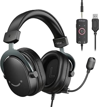FIFINE PC Gaming Headset, USB Headset with 7.1 Surround Sound, Detachable Microphone, Control Box, 3.5mm Headphones Jack, Over-Ear Wired Headphones for PS5/Xbox/Switch, Black-AmpliGame H9 | 50mm Drivers, 7.1 Surround Sound, Lightweight, Soft Ear Cusion, Detachable Boom Mic, USB Control Box, for PC, Xbox, PS4/5 - متتبع أسعار Amazon.sa