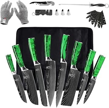 FULLHI Knife Set, 14pcs Japanese Knife Set, Green Resin Handle Premium Stainless Steel Kitchen Knife Set on Amazon.ae - Price Tracker