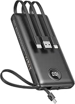 VEEKTOMX Power Bank with Built in Cables, Portable Charger for iPhone, USB C LED Display External Battery iPhone Charger Bank (10000mAh Black) - Best Deal Finder