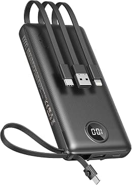 VEEKTOMX Power Bank with Built in Cables, Portable Charger for iPhone, USB C LED Display External Battery iPhone Charger Bank (10000mAh Black) - Best Deal Finder