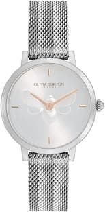 Olivia burton Ultra Slim Bee Qtz Basic Slim White Round Dial Women's Watch|Stainless Steel Material|Silver Color Band - 24000021 - Best Deal Finder