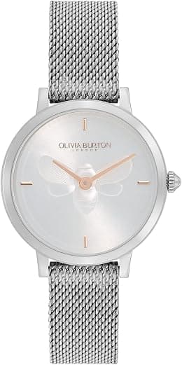 Olivia burton Ultra Slim Bee Qtz Basic Slim White Round Dial Women's Watch|Stainless Steel Material|Silver Color Band - 24000021 - Best Deal Finder