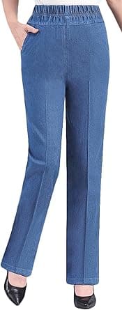 Youhan Women's Cotton Blend Denim Pants Casual Elastic Waist Pull On Jeans on Amazon.ae - Price Tracker