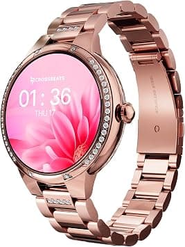 CrossBeats Diva 1.3" Stylish Women's Smart Watch with Stone Rivet Bezel | Amoled Display | Female Health Tracker | 100+ Sports Modes | Premium Metal Smart Watch with Wireless Charging - (Rose Gold) على Amazon.ae - متتبع الأسعار