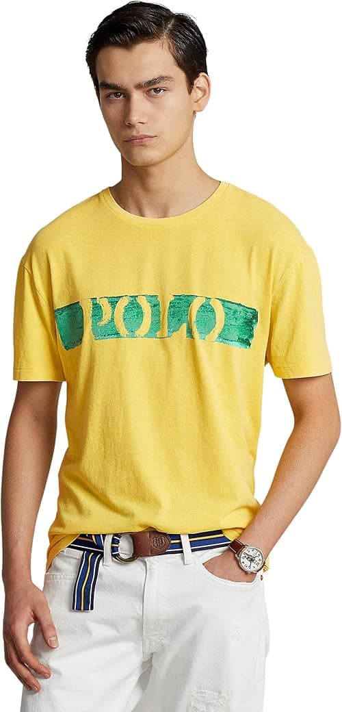 POLO RALPH LAUREN Big Polo Spellout Logo Jersey Coastal Yellow T-Shirt Mens on Amazon.ae - Price Tracker