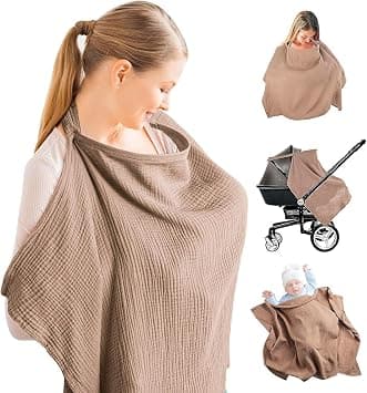 Muslin Nursing Cover for Breastfeeding, Soft Cotton Breastfeeding Cover with Rigid Hoop for Baby, Multi-use Adjustable Nursing Apron Cover | Carseat Cover (Brown) on Amazon.ae - Price Tracker