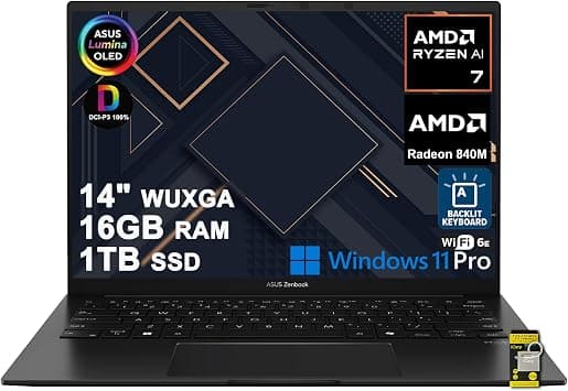 ASUS Zenbook 14 Laptop 14" WUXGA OLED Touchscreen 500nits Peak HDR AMD AMD 6-core Ryzen AI 7 445 (Up to 50 AI Tops) 16GB RAM 1TB SSD Backlit Type-c for Creator Business Professional Win11Pro ICP Acc on Amazon - Best Deal Finder