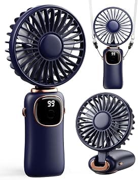 coldSky Portable Handheld Fan, 4000mAh Battery Operated Fan with LED Display, Handheld/Neck/Desk 3 in 1 Personal Small Fan, 90° Foldable Desk Fan with Base, 5 Speed Lash Fan Makeup Fan for Women Blue on Amazon.ae - Price Tracker